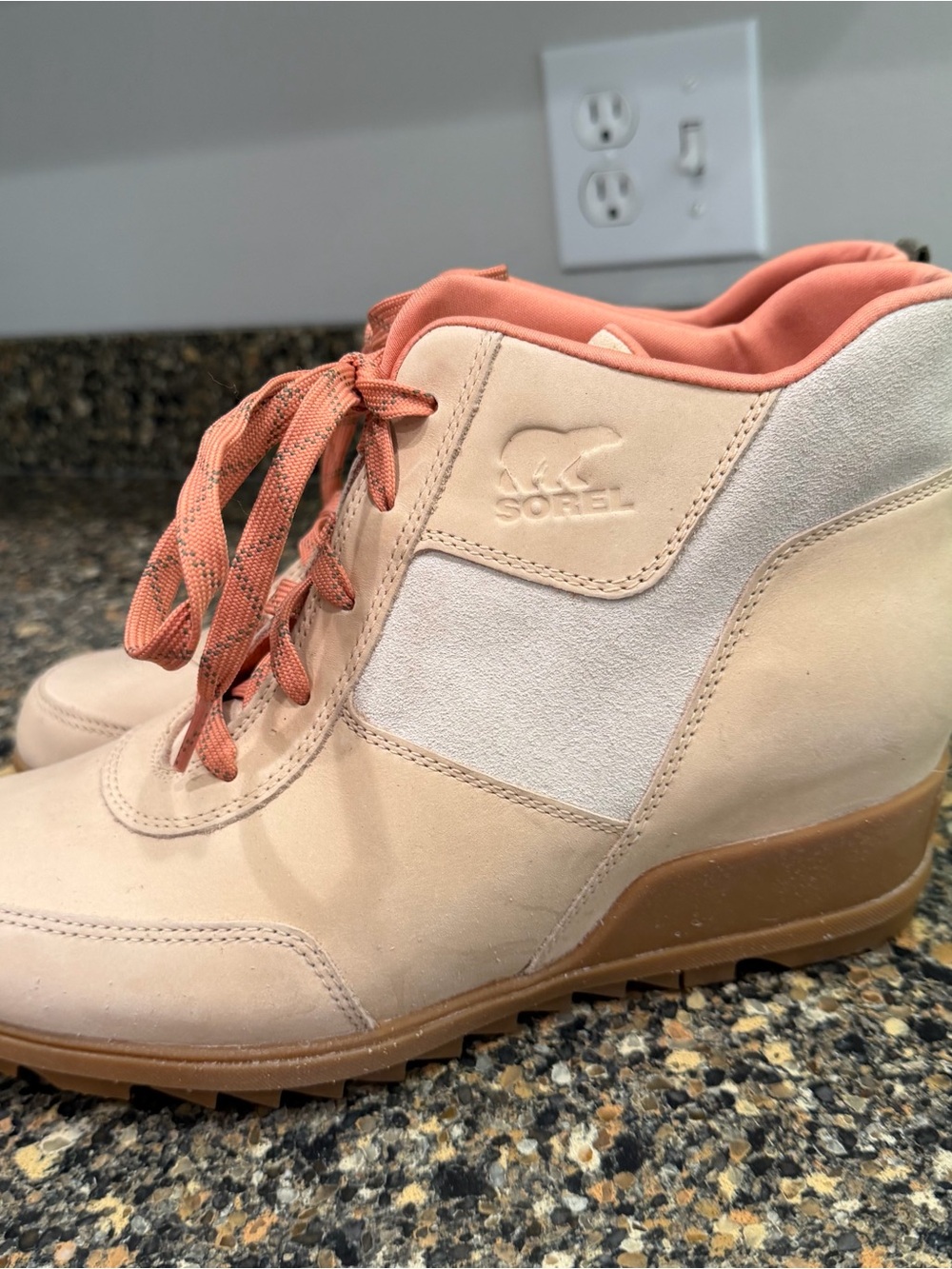 Sorel Women's Beige Wedge Hiker with Coral Accents size 11
